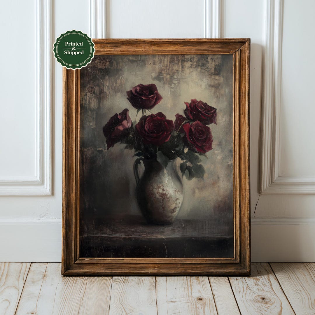 Vintage Floral Still Life Print: Moody Dark Academia Wall Art - Etsy