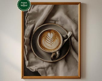 Moody Coffee Art Print: Vintage Neutral Kitchen Wall Decor, Rustic Still Life Painting