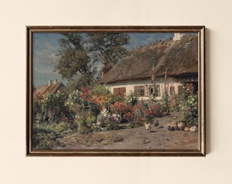 Grafika w stylu vintage „Ogród wiejski”, dekoracja ścienna do sypialni, pobieranie cyfrowe, kolekcja wydruków – CPL314