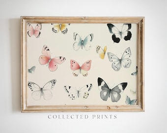 Vintage Butterfly Print: Pastel Wall Art, Feminine Nursery Decor, Whimsical Girls Room