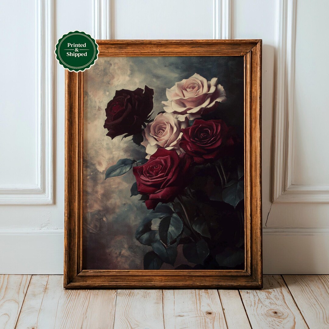 Vintage Floral Still Life Print: Moody Dark Academia Wall Art - Etsy