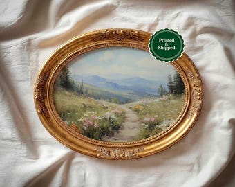 Spring Landscape Print: Vintage Wildflower Meadow Wall Art, Cottagecore