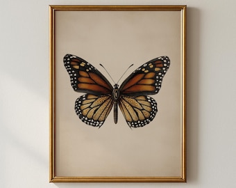 impression vintage de papillons monarques, art mural beige neutre (téléchargement numérique)