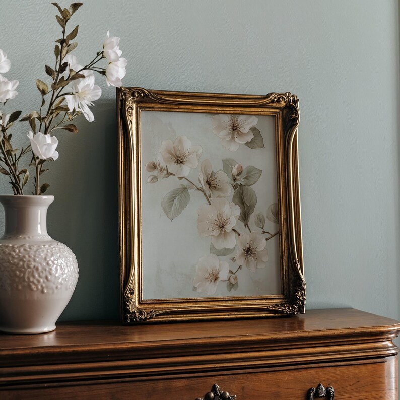 Vintage Floral Art Print: Neutral Cottagecore Wall Decor - Etsy