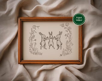 Bunny Sketch Print: Neutral Nursery Wall Art, Cottagecore