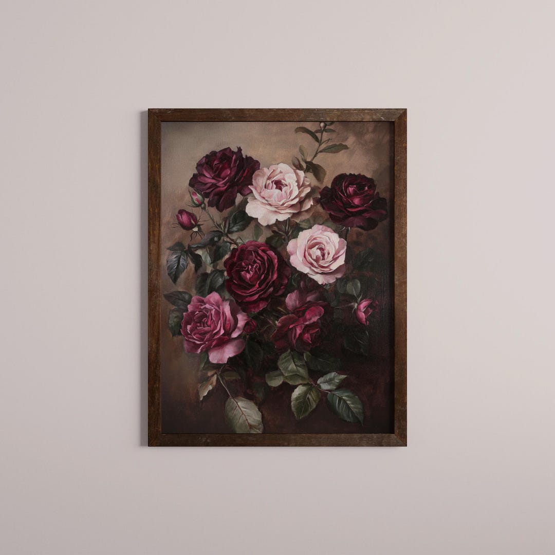 Vintage Floral Still Life Print: Moody Dark Academia Wall Art ...