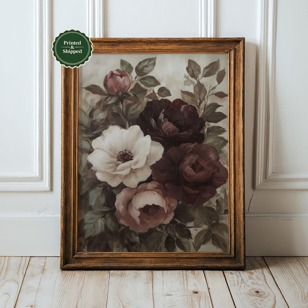 Moody Dark Floral Print: Vintage Victorian Oil Painting, Farmhouse Wall ...