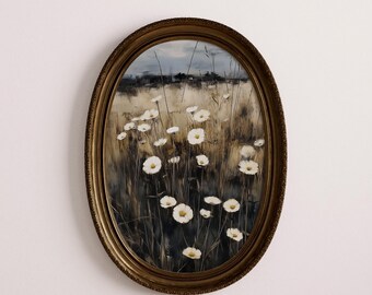 Moody Wildflower Landscape Print: Vintage Dark Academia Wall Art