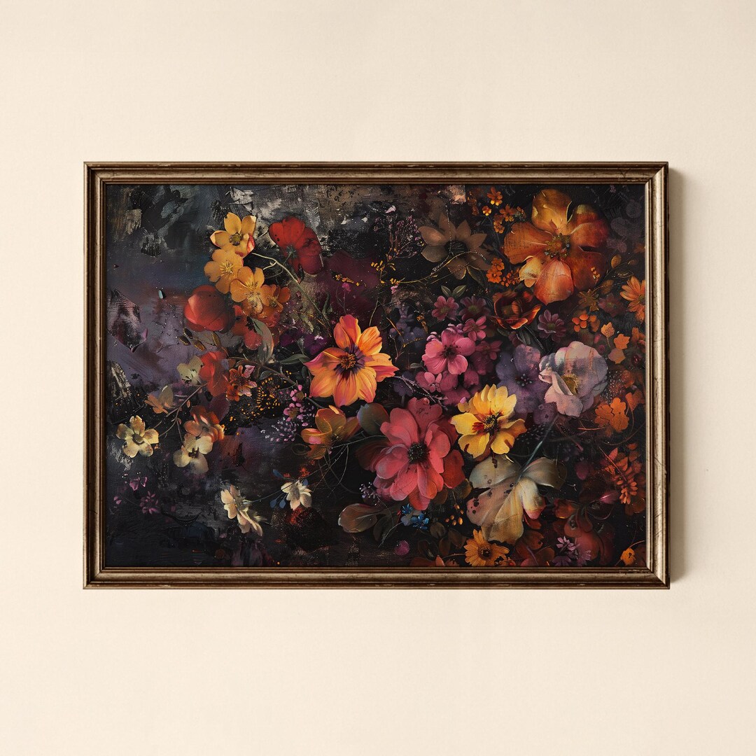Vintage Floral Print, Dark Moody Flower Wall Art (digital Download) - Etsy