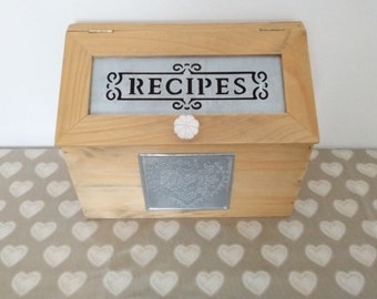 Wood and Punched / Die-Cut Metal Lidded Recipe Box