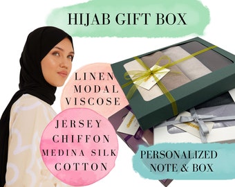 Premium Hijab Set Gift Box Personalized Quality Shawls Scarves Plain Wraps Islamic Present for Her Jersey Cotton Chiffon Modal Medina Silk