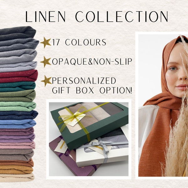 Premium Linen Hijab Set Personalized Gift Box for Her Quality Shawls Luxury Scarves Islamic Present Idea for Muslim Women Maxi Plain Wraps