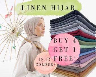 Premium Linen Hijab Set High Quality Shawls Luxury Scarves Present Idea for Muslim Women Maxi Plain Rectangle Wraps Jersey Silk Chiffon