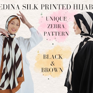 Premium Medina Silk Printed Hijabs Geometric Zebra Pattern Quality Shawls Luxury Scarves Present for Muslim Women Black Brown Maxi Wraps