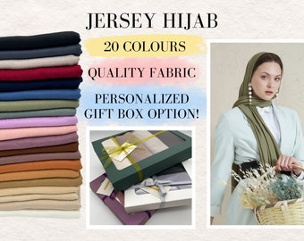 Premium Stretchy Jersey Hijab Set Personalisierte Geschenkbox für ihre Qualität Lycra Tücher Islamisches Geschenk für muslimische Frauen Maxi Schlichte Schals