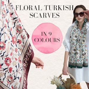 Quality Floral Scarves for Women Traditional Turkish Ethnic Tulip Pattern Silk Feel Shawls Boho Hippie Headbands Black Blue Green Red Wraps
