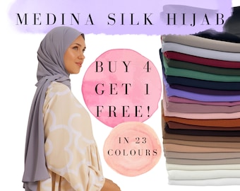 Premium Medina Silk Hijab Set High Quality Shawls Luxury Scarves Islamic Present Idea for Muslim Women Plain Rectangle Maxi Wraps Headscarf