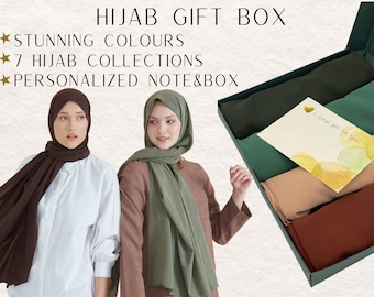 Premium Hijab Set Gift Box Personalized Quality Shawls Scarves Plain Wraps Islamic Present for Her Jersey Cotton Chiffon Modal Medina Silk