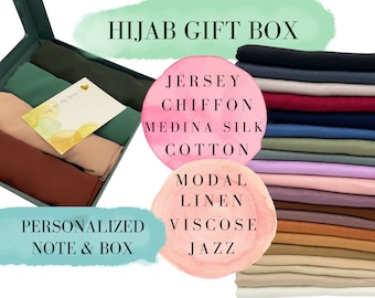 Premium Hijab Set Gift Box Personalized Quality Shawls Scarves Plain Wraps Islamic Present for Her Jersey Cotton Chiffon Modal Medina Silk