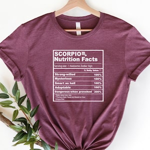 Scorpio Shirt ,Funny Birthday Shirt, Scorpio Nutrition Facts Shirt, Horoscope T-Shirt, Scorpio Girl Shirts, Scorpio Sign Shirt