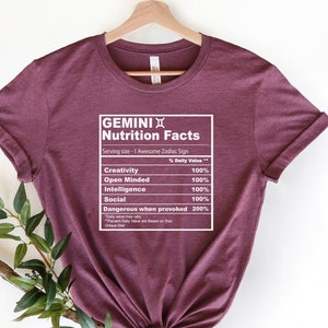 Gemini Shirt, Funny Birthday Shirt, Gemini Nutrition Facts Shirt, Horoscope T-Shirt, Gemini Girl Shirts, Gemini Sign Shirt