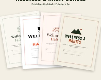Habit Tracker Printable, Wellness Journal Bundle, Gratitude Journal, Mood Tracker, Water Tracker, Workout Log, Self Care Planner, 4 Styles