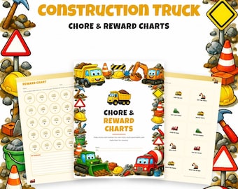 Construction Truck Chore Chart Printable, Kids Reward Chart, Morning Routine Chart, Bedtime Routine, Behavior Chart, Sticker Chart