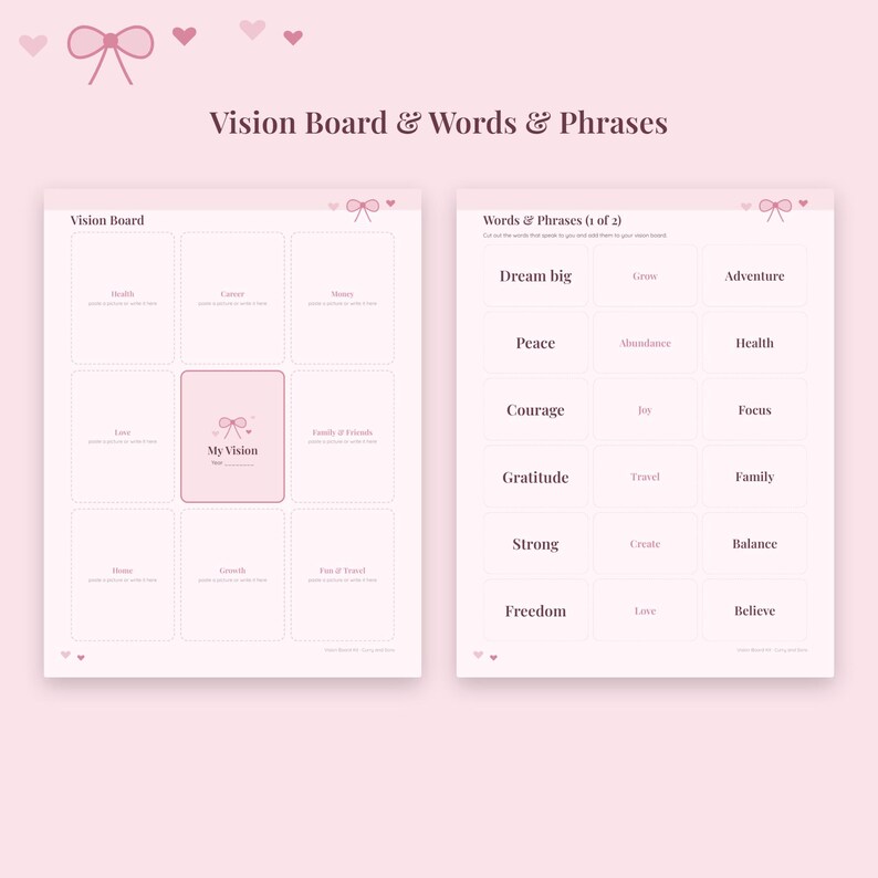 Vision Setting Template Pink Coquette Vision Board Kit Printable, Vision Board Template ...