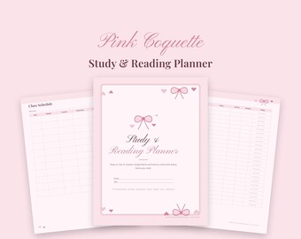 Pink Coquette Student Planner Printable, Study Planner, Assignment Tracker, Class Schedule, Reading Log, Book Review, Homework Planner