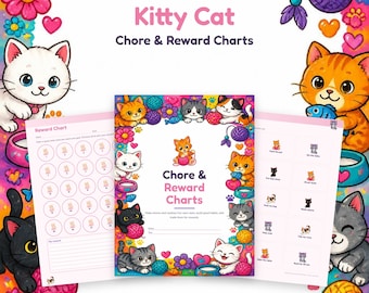 Kitty Cat Chore Chart Printable, Kids Reward Chart, Morning Routine Chart, Bedtime Routine, Behavior Chart, Sticker Chart