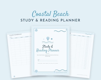 Coastal Beach Student Planner Printable, Study Planner, Assignment Tracker, Class Schedule, Reading Log, Book Review, Homework Planner