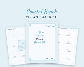 Coastal Beach Vision Board Kit Printable, Vision Board Template, Affirmation Cards, Goal Setting Worksheet, Manifestation Planner, Letter A4