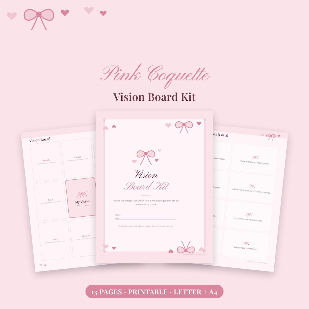 Vision Setting Template Pink Coquette Vision Board Kit Printable, Vision Board Template ...