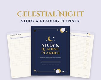 Celestial Night Student Planner Printable, Study Planner, Assignment Tracker, Class Schedule, Reading Log, Book Review, Homework Planner