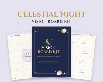 Celestial Night Vision Board Kit Printable, Vision Board Template, Affirmation Cards, Goal Setting Worksheet, Manifestation Planner