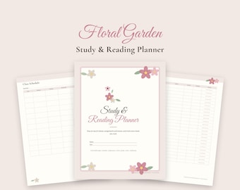 Floral Garden Student Planner Printable, Study Planner, Assignment Tracker, Class Schedule, Reading Log, Book Review, Homework Planner