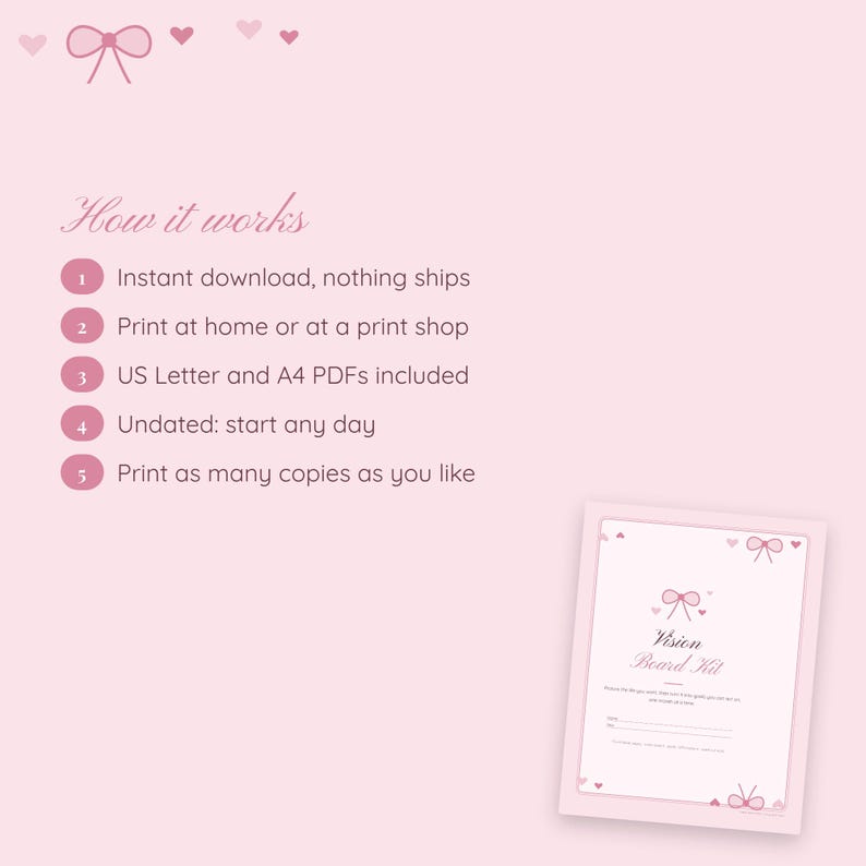 Vision Setting Template Pink Coquette Vision Board Kit Printable, Vision Board Template ...