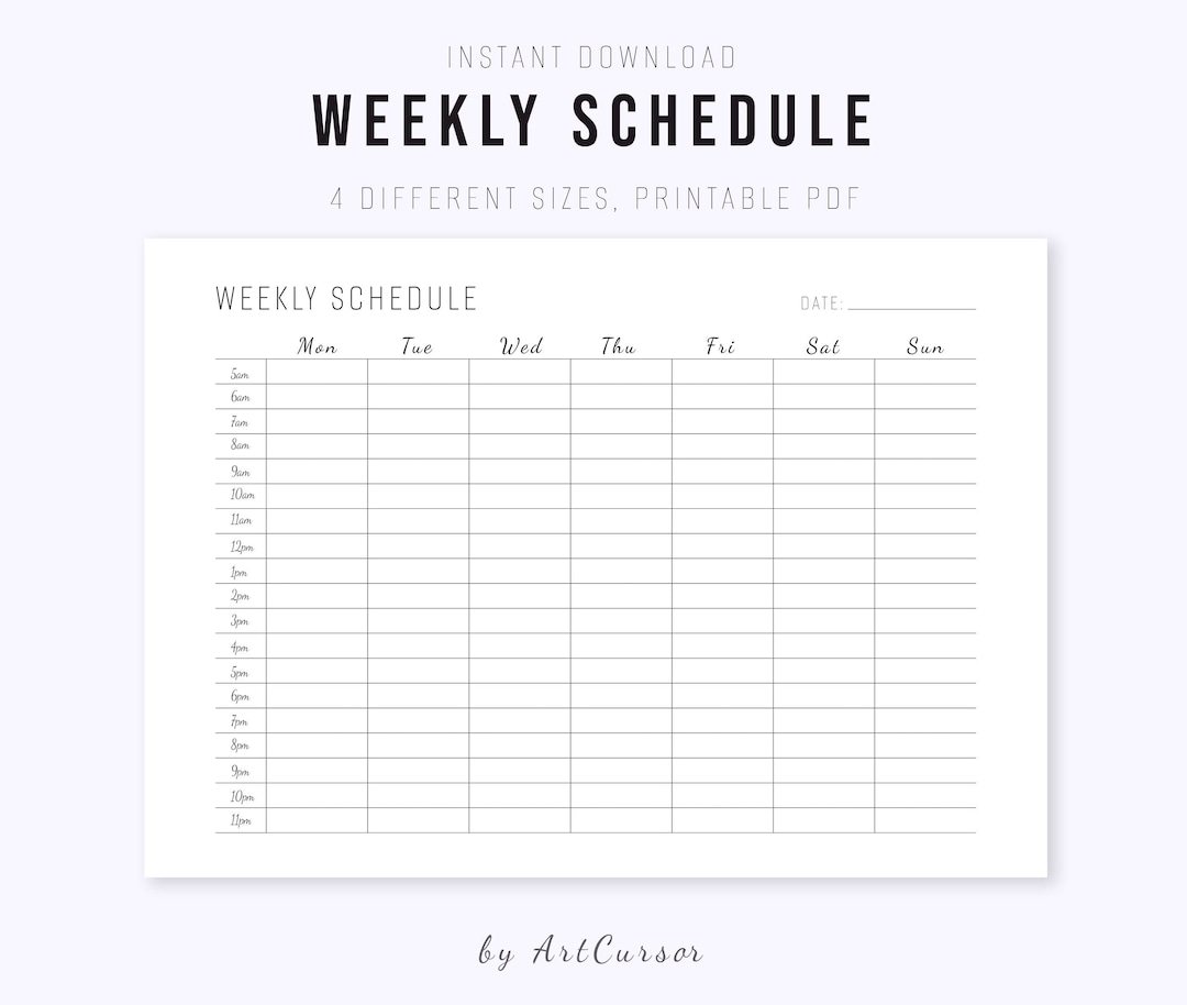 Weekly Schedule, Weekly Planner Printable A5/A4/A3/US Letter, Weekly Planner Inserts, Weekly