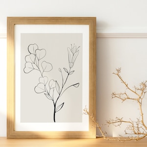 Neutral Wall Art Set of 3 Prints, Botanical Print Set, Botanical Line Art Prints, Beige Home Decor, Moody Floral Art Digital Download image 6