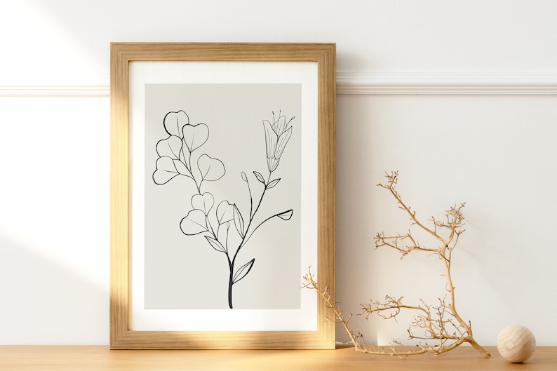 Neutral Wall Art Set of 3 Prints, Botanical Print Set, Botanical Line Art Prints, Beige Home Decor, Moody Floral Art Digital Download image 6