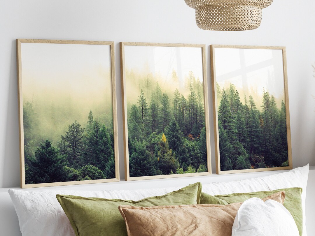Forest Wall Art Set of 3, Sage Green Wall Art, Above Bed Art, 3 Piece ...