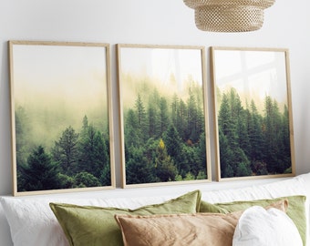 Forest Wall Art Set of 3, Sage Green Wall Art, Above Bed Art, 3 Piece Forest Wall Art Print, Nature Home Decor, Modern Art, Minimalist