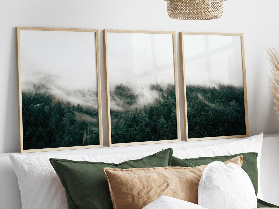 3 Piece Forest Wall Art Prints, Forest Landscape Art Set of 3, Green ...