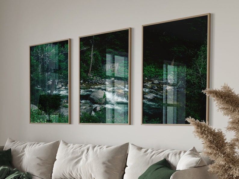 3 Piece Emerald Green Wall Art Print Forest Landscape Art - Etsy
