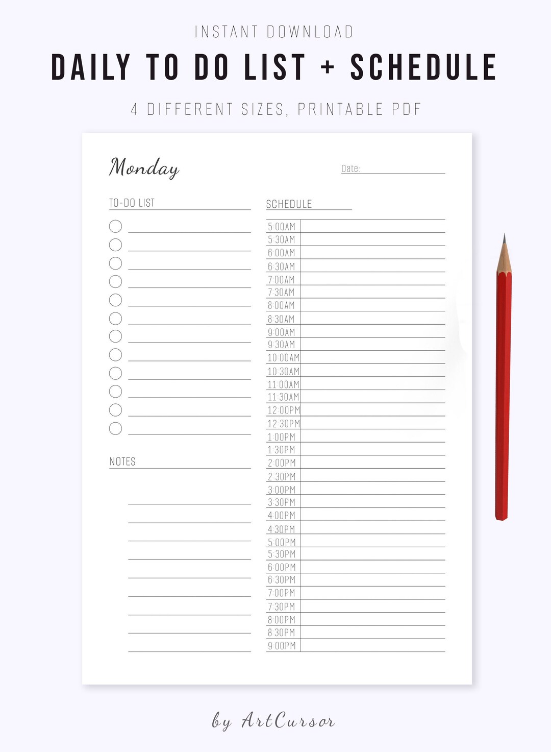 Daily Planner Printable Hourly, Daily Schedule, Daily to Do List for ...