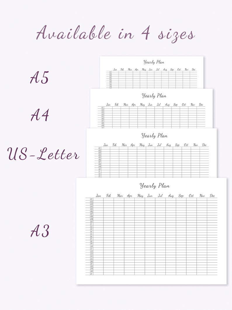 Yearly Planner Printable, Printable Calendar PDF, Desk Calendar, Yearly ...