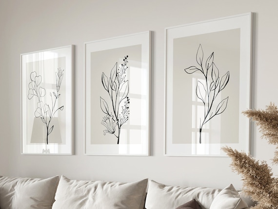 Wanddeko Wohnzimmer Minimalisch Neutral Beige, Boho Deko, Printable Wall Art, Botanische Wandbilder Blumen, Wanddeko Schlafzimmer, Line Art