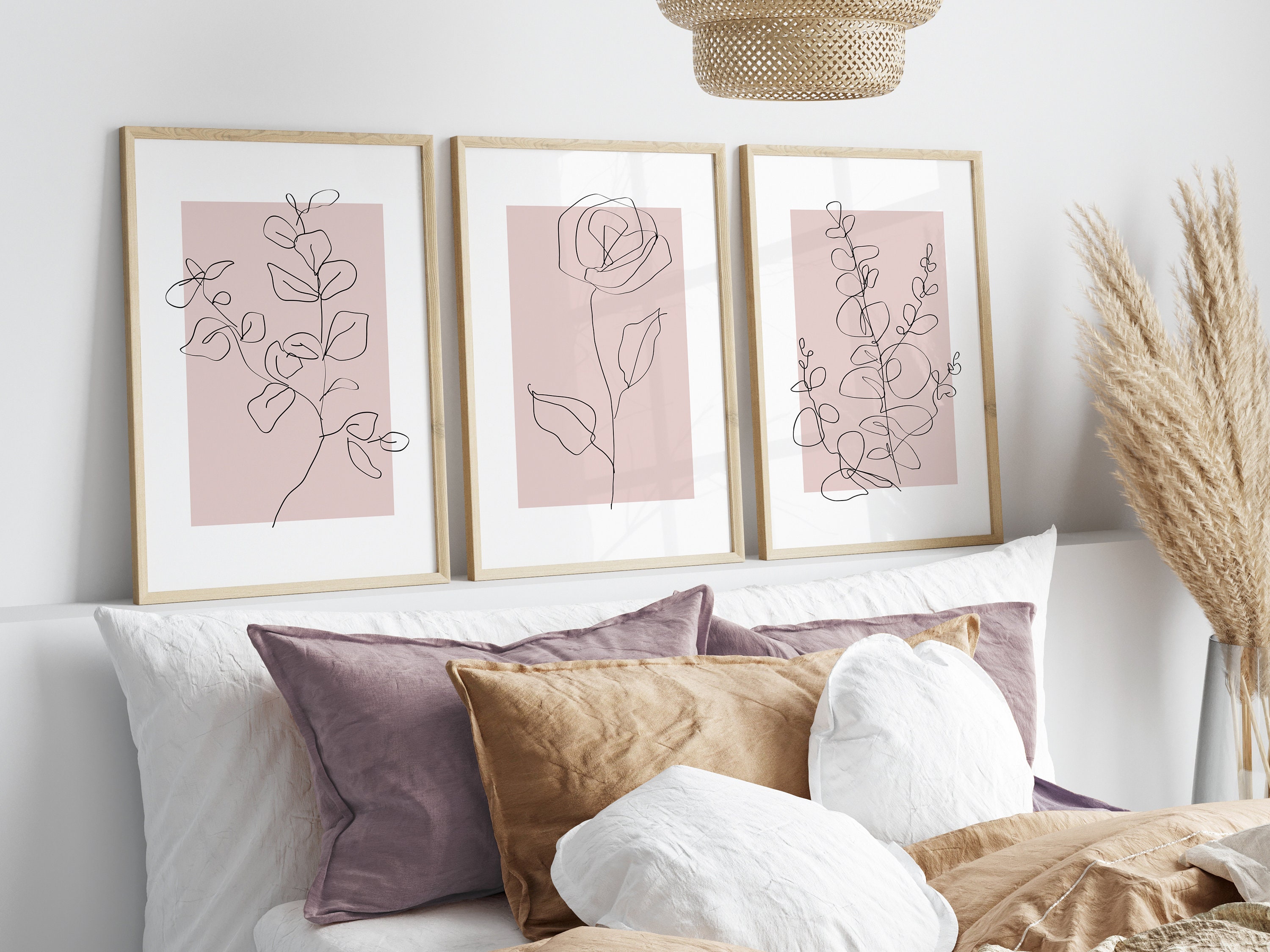 Blush Pink Wall Art Set of 3, Botanical Wall Decor, Girly Wall Art ...