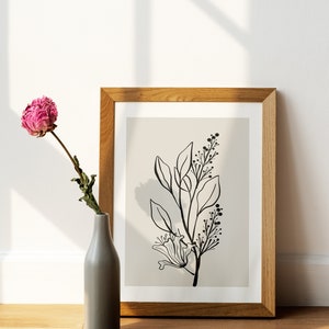 Neutral Wall Art Set of 3 Prints, Botanical Print Set, Botanical Line Art Prints, Beige Home Decor, Moody Floral Art Digital Download image 4