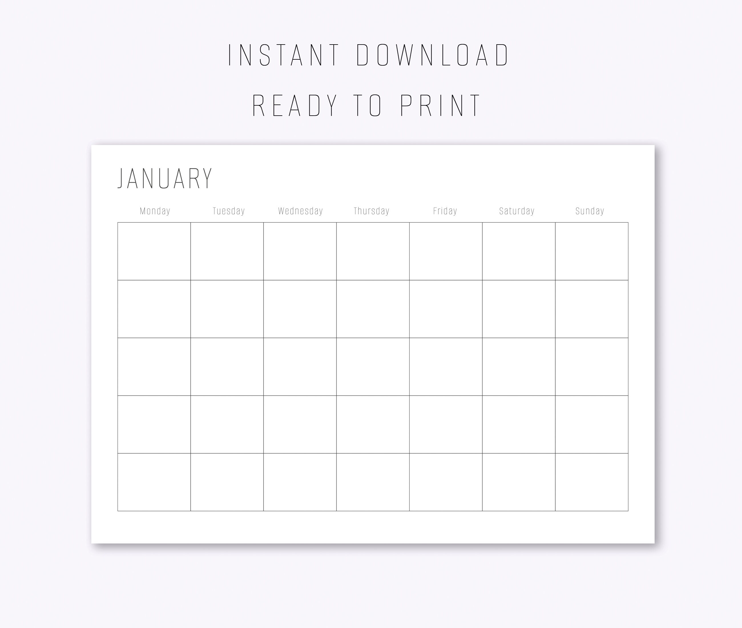 Monthly Calendar Printable, Blank Calendar PDF, Minimalist Calendar ...